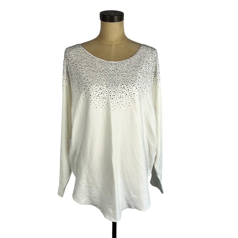 Max Studio NWT Ivory‎ knit bat sleeve studded bust sweater SZ 1X
